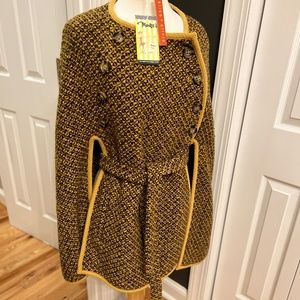 Alice + Olivia Gold/Brown Wrap Poncho Coat Belted. Size M. STUNNING LOOK